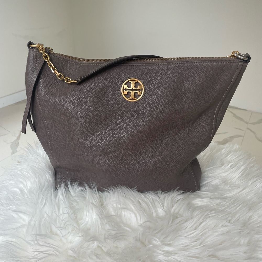 Tory Burch Brown Pebbled Leather Shoulder Bag